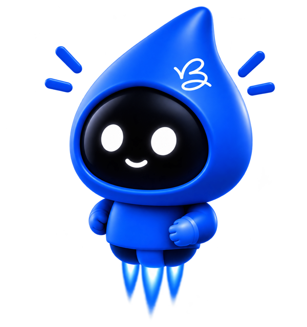 BetaDrop mascot — the blue droplet robot